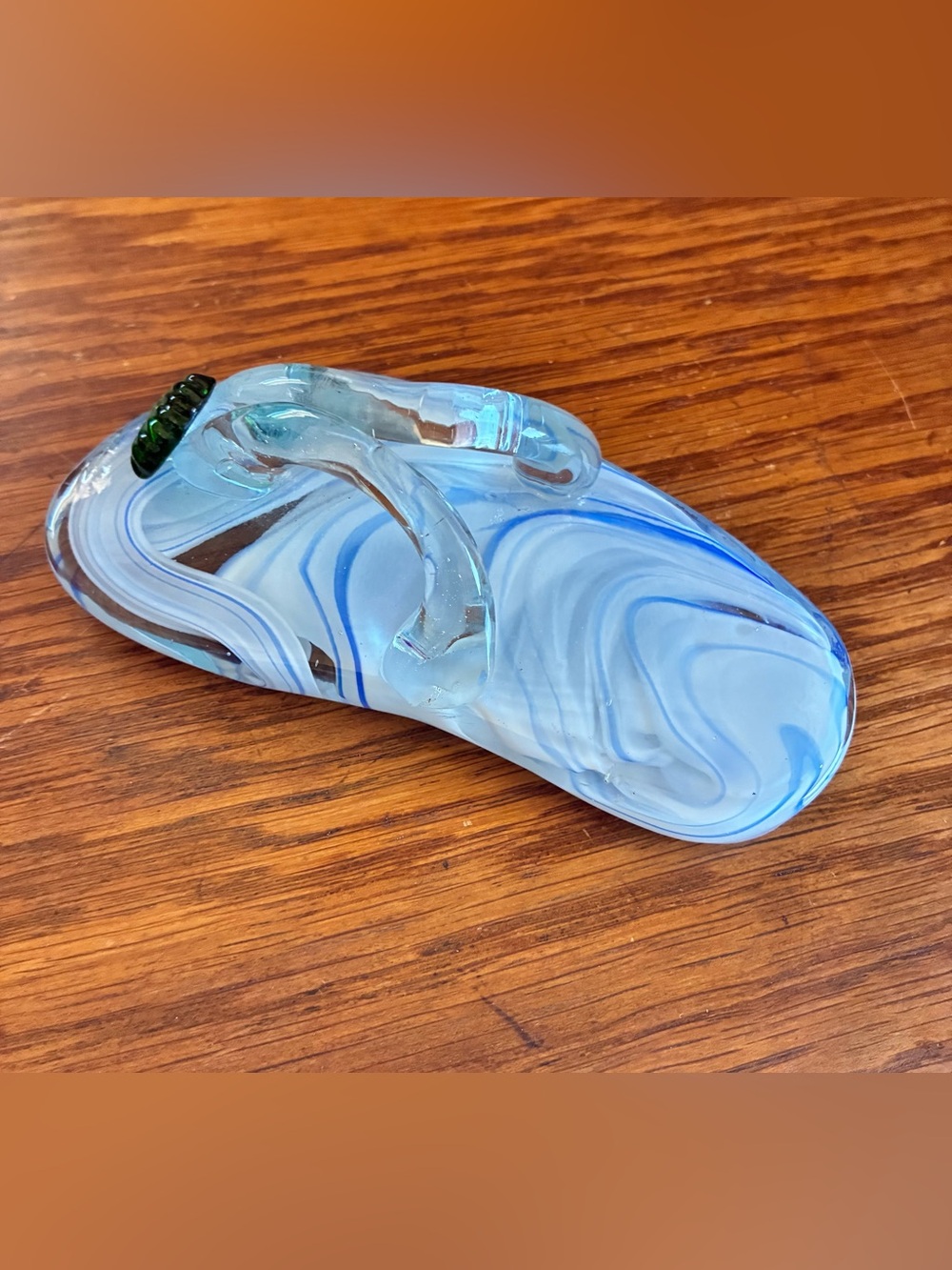 Vintage Art Glass Flip Flop Sandal Paperweight – Blue & White Swirl Whimsy